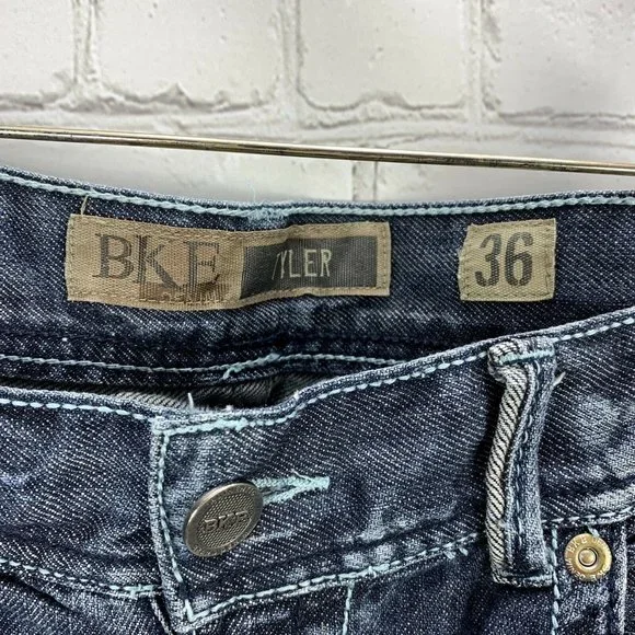 BKE Tyler Jeans size 36 Men Blue Denim Straight 37x32 Distressed Whiskered Dark